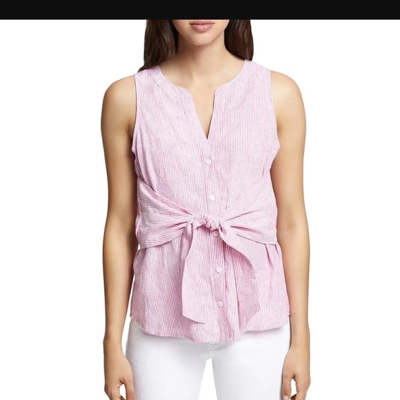 Sanctuary Tops - Sanctuary Womens Cara Red Linen Striped Button-Down Shell Blouse NWT